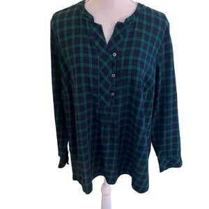 Talbots Cotton Blackwatch Plaid Popover Blouse 2X Petite